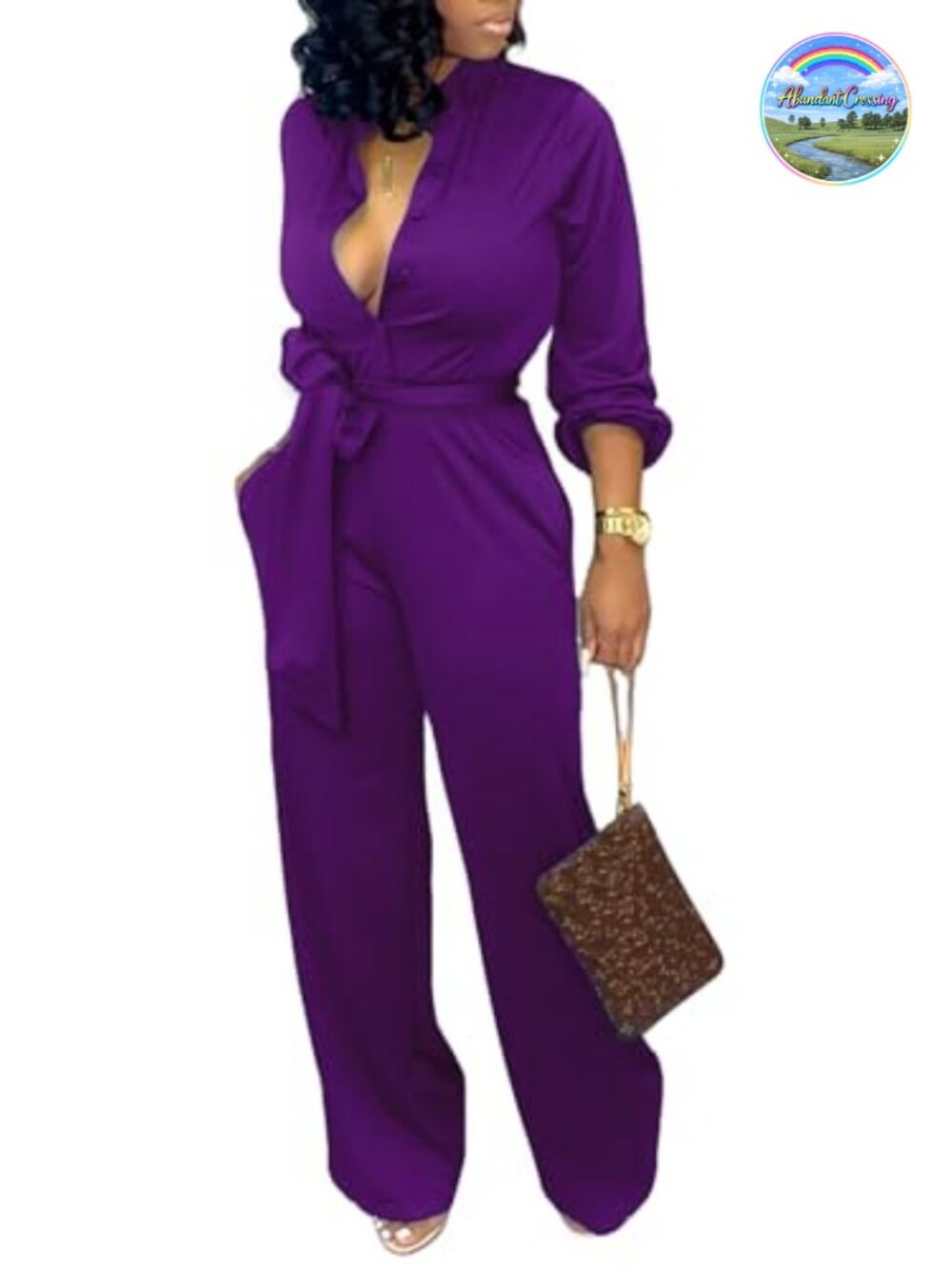 Women's Formal Long Sleeve Straight Leg Jumpsuit with Pockets
